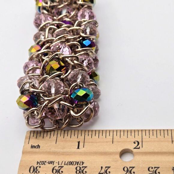 Dana Buchman Goldtone and Pink Glass Beaded Stretch Bracelet AB Accent Beads - Picture 5 of 5